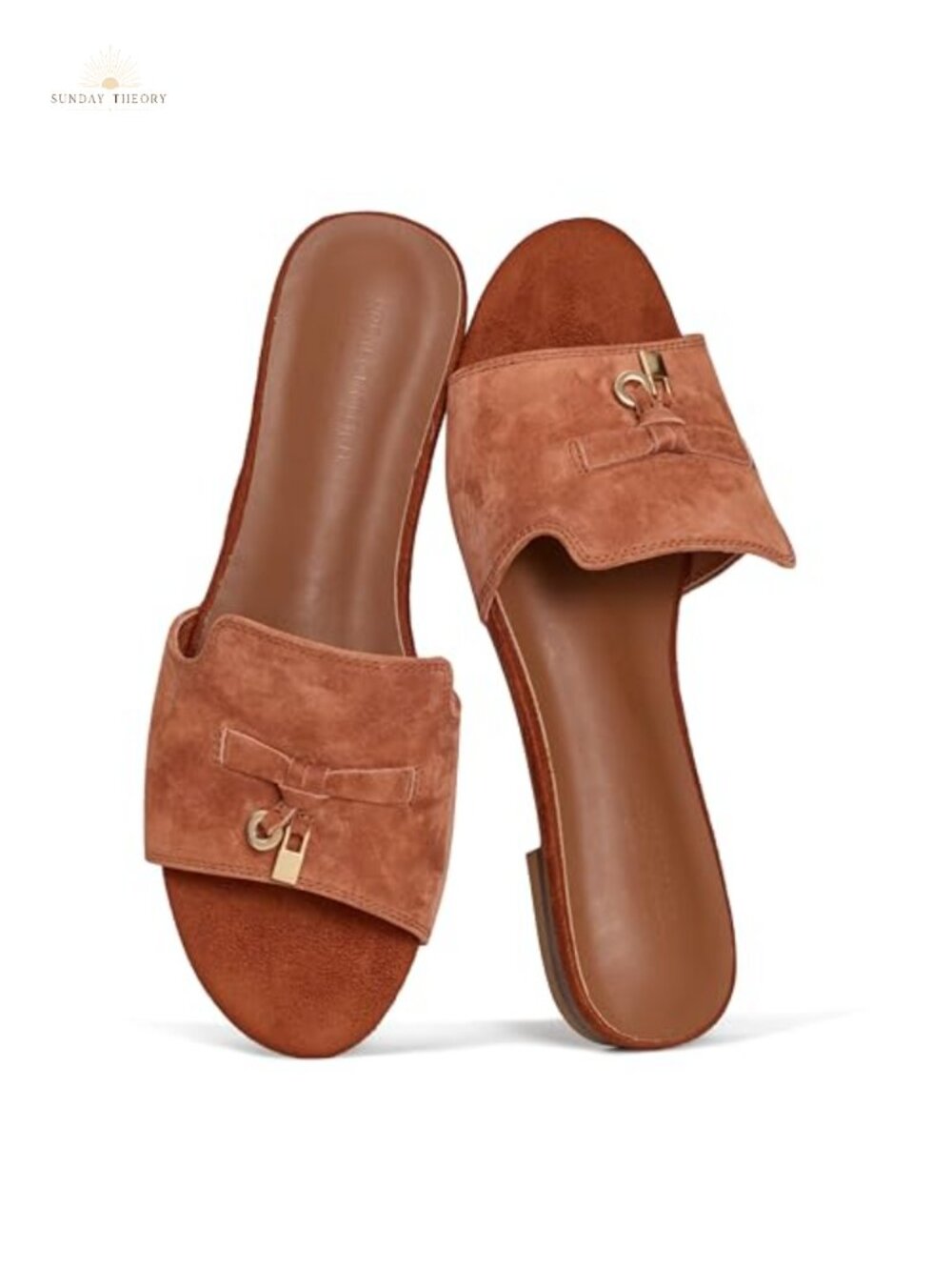 Women's Genuine Leather Flat Slide Sandals Non-Slip Memory Foam Summer Dressy